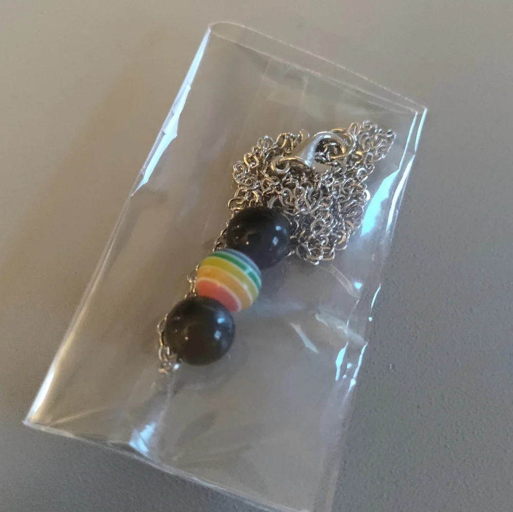 Andrew Christian Pride Element Necklace rainbow black bead on chain - Picture 4 of 5